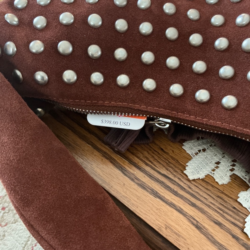 Free People Understated Leather Studded Shoulder Bag in Cognac $398R NWT - Picture 7 of 7